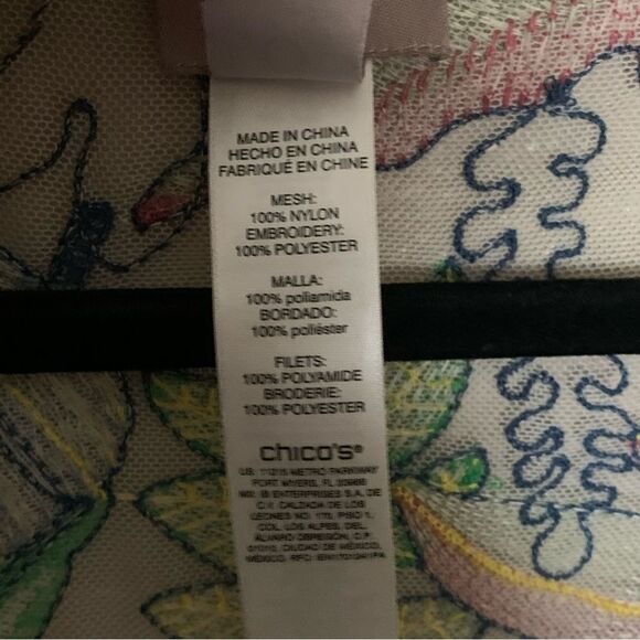 Chico's Floral Mesh Embroidered Jacket in Alabaster Size O or Small/4 - Picture 8 of 10